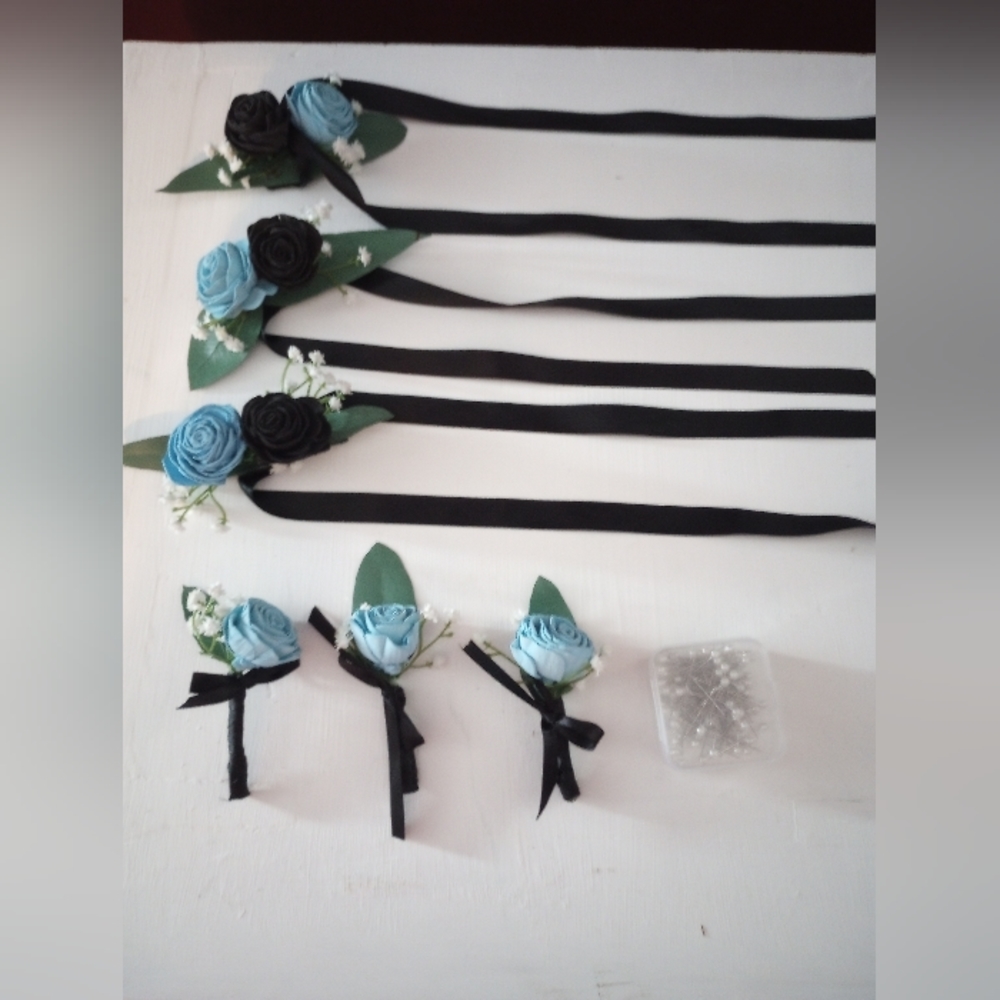 wedding : Sola wooden flower Rosette 3 corsages, 3 boutonnieres and corsage pins